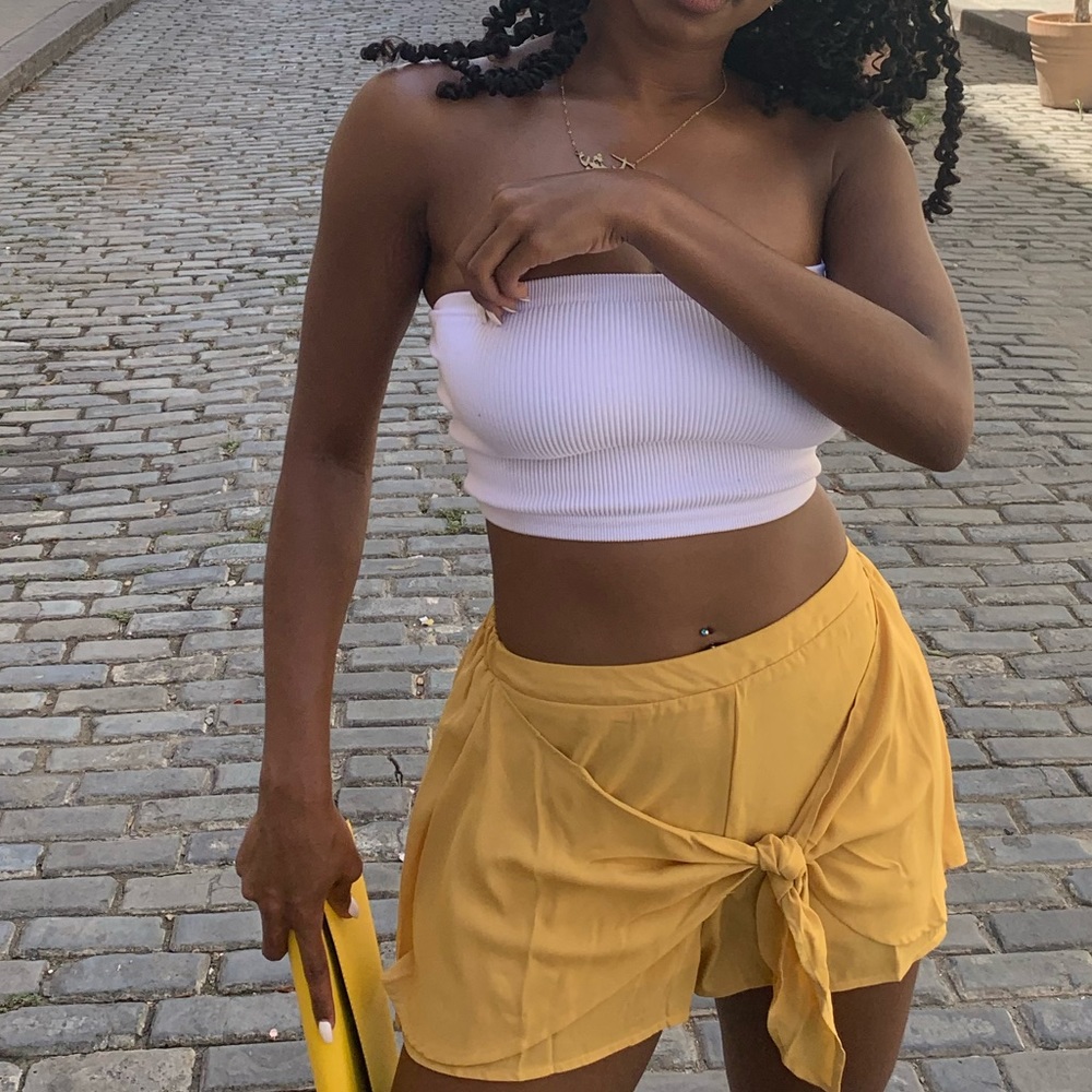 Front Tie Yellow Shorts